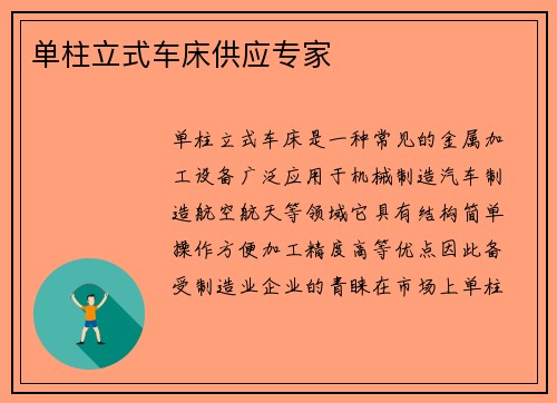 单柱立式车床供应专家